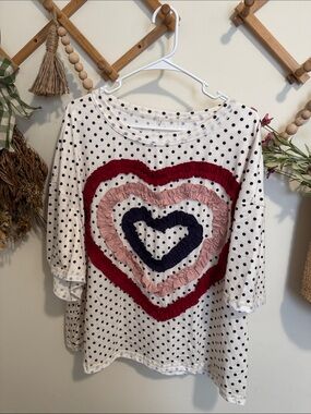SHEIN White Polka Dot Blouse with Red Pink and Navy Heart Ruffles